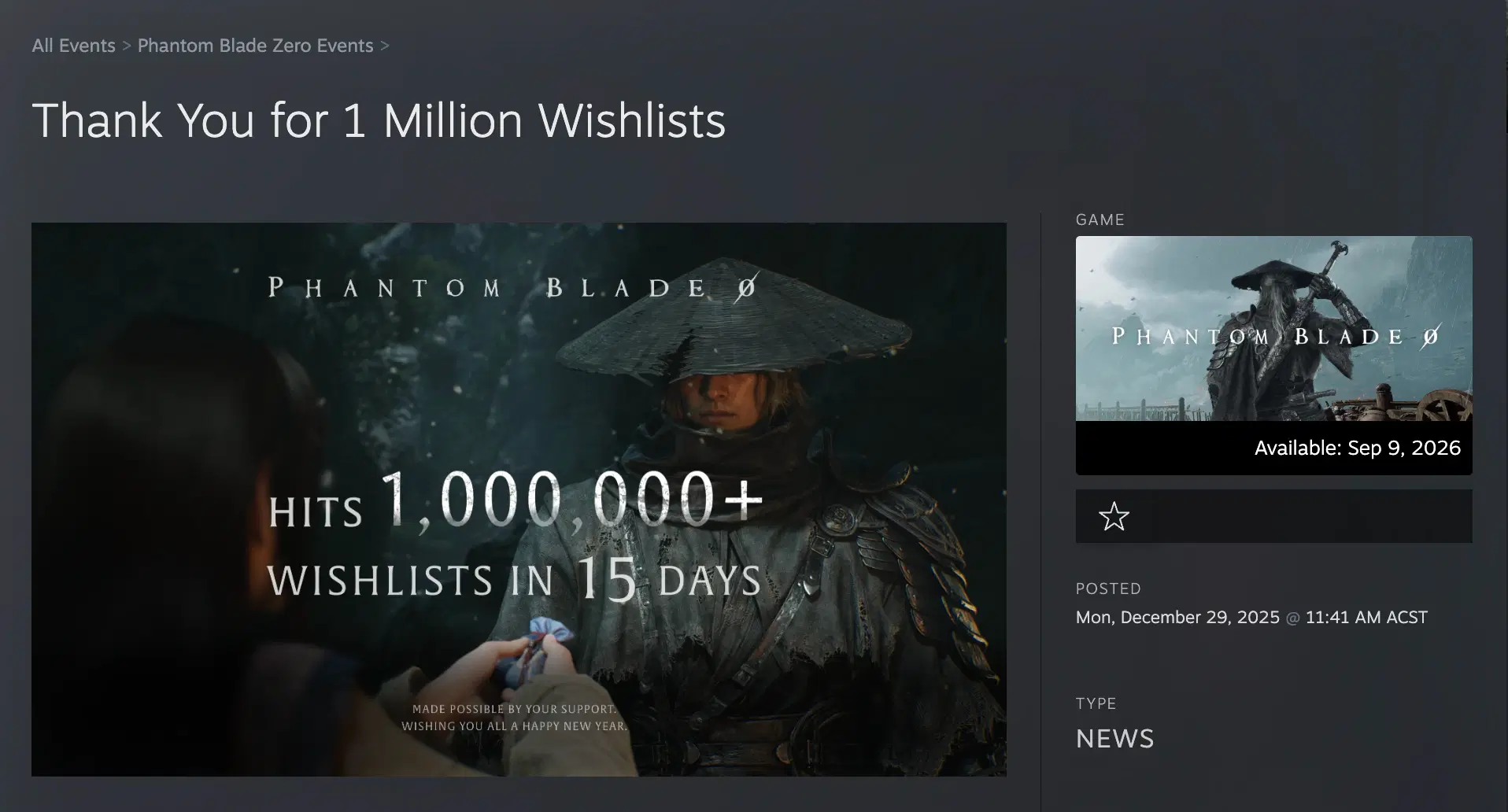 Chart showing Phantom Blade Zero ranking 61st at Steam Next Fest despite 1.1M wishlists, while games with 15K-40K wishlists and higher velocity ranked top 10