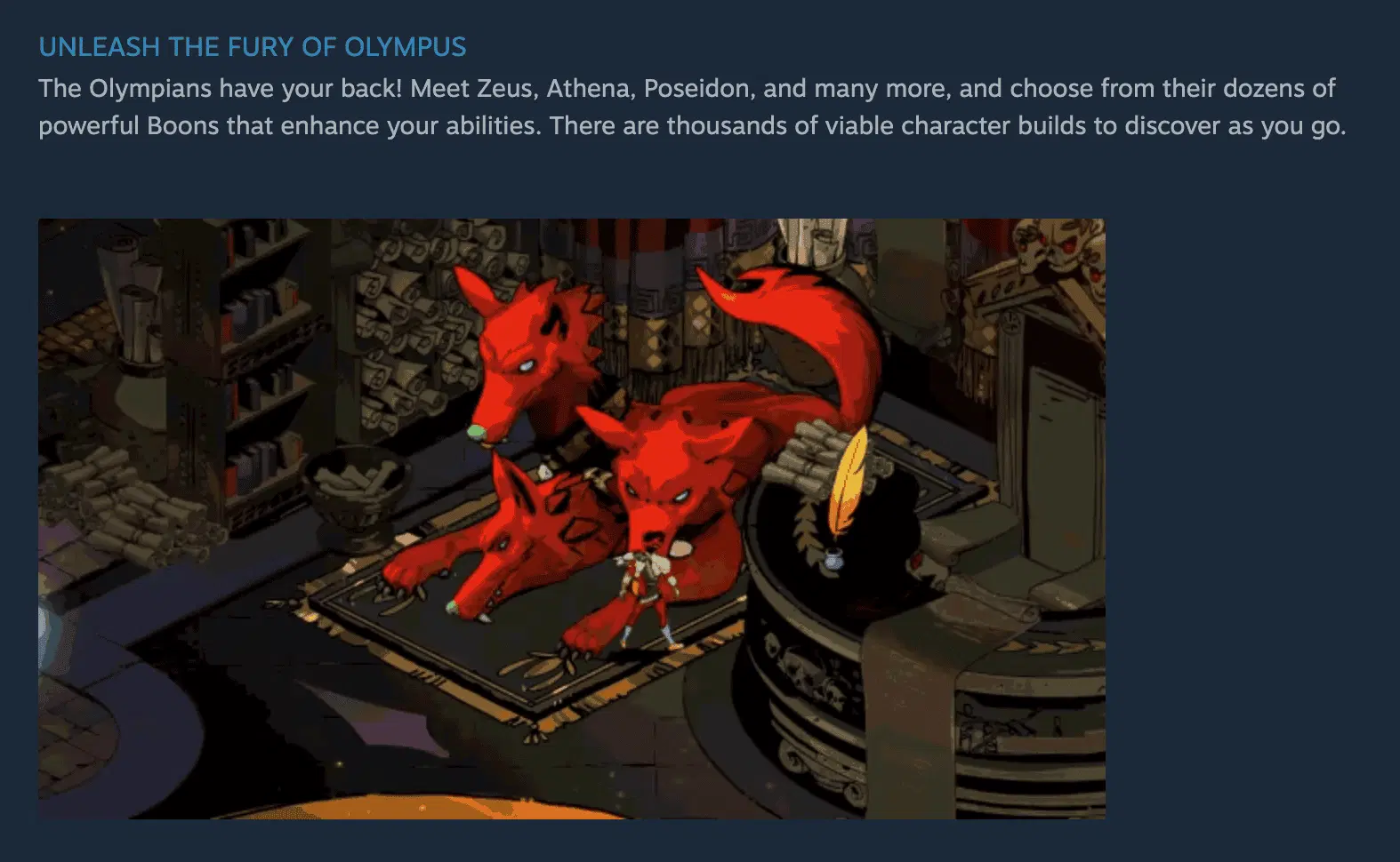 In-text GIFs in the About This Game section — animations showing gameplay feel and system depth