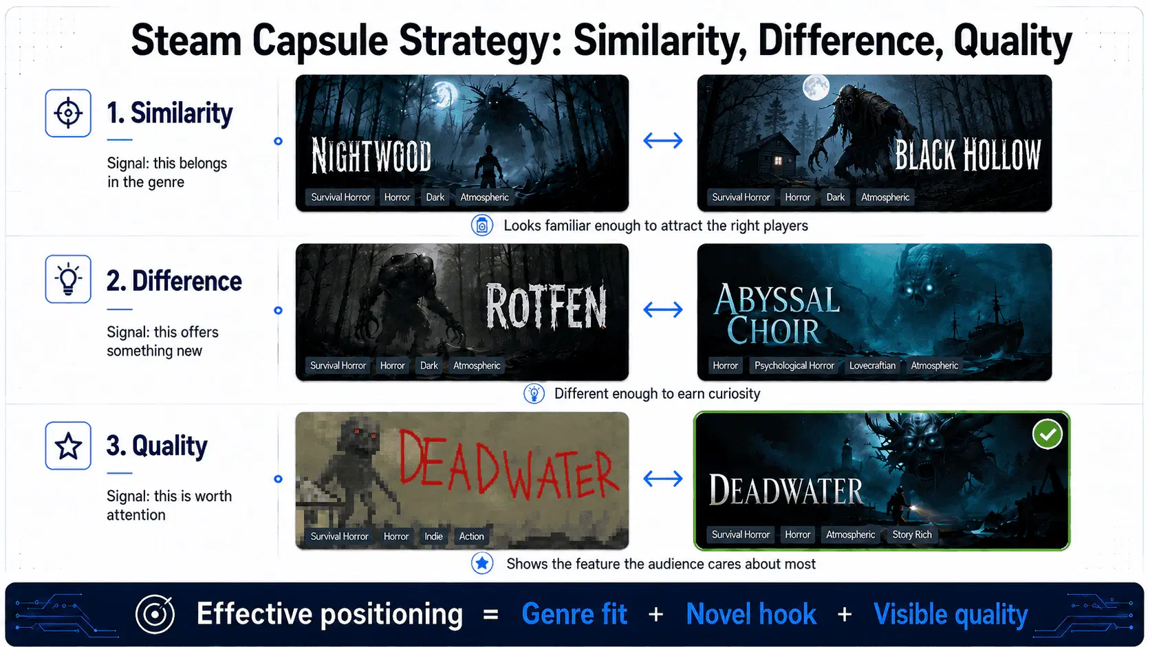 Similarity, Difference, and Quality — the three goals of Steam page assets