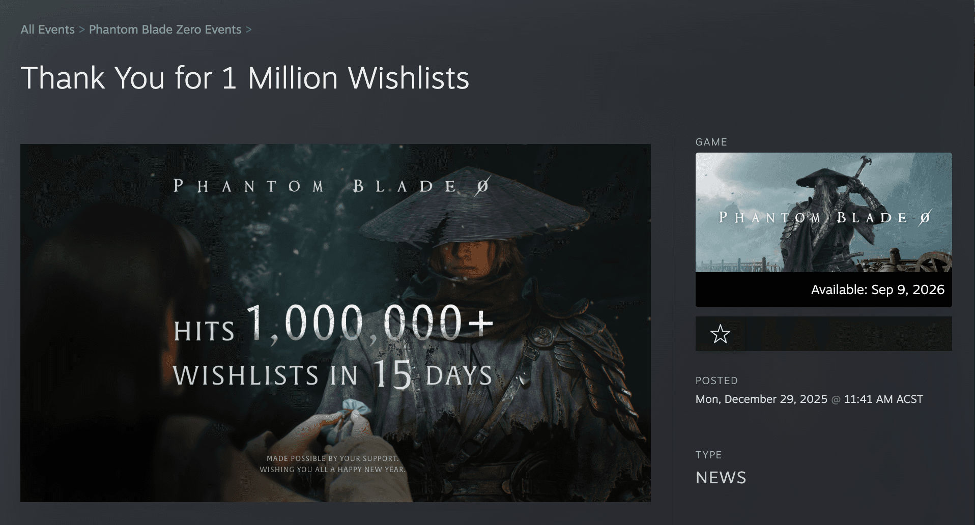 Chart showing Phantom Blade Zero ranking 61st at Steam Next Fest despite 1.1M wishlists, while games with 15K-40K wishlists and higher velocity ranked top 10